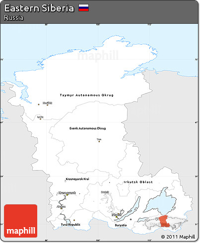 Silver Style Simple Map of Eastern Siberia, single color outside
