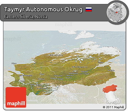 Satellite 3D Map of Taymyr Autonomous Okrug, lighten