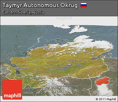 Satellite 3D Map of Taymyr Autonomous Okrug, semi-desaturated