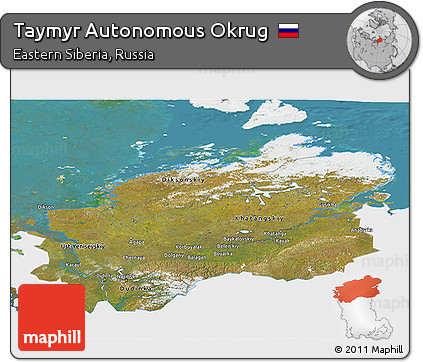 Satellite 3D Map of Taymyr Autonomous Okrug, single color outside