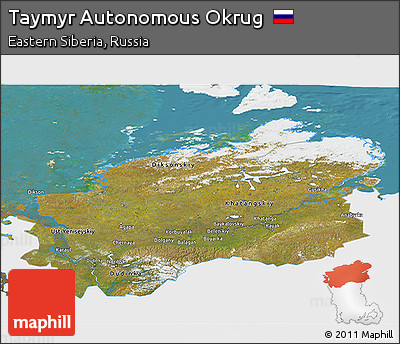 Satellite 3D Map of Taymyr Autonomous Okrug, single color outside