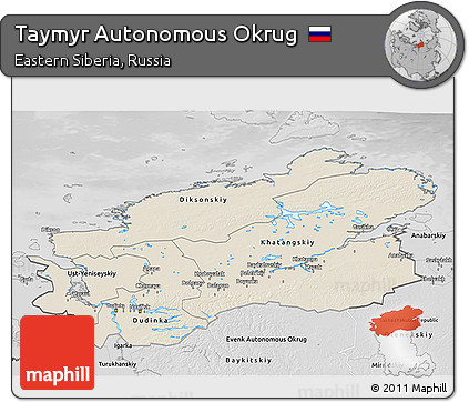 Shaded Relief 3D Map of Taymyr Autonomous Okrug, desaturated