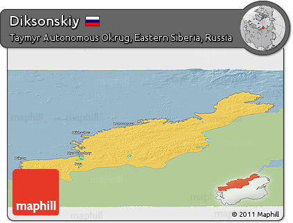 Savanna Style 3D Map of Diksonskiy, single color outside