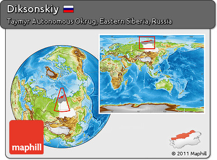 Physical Location Map of Diksonskiy, highlighted parent region, highlighted grandparent region, within the entire country