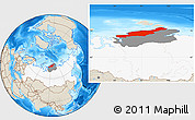 Shaded Relief Location Map of Diksonskiy, highlighted country, highlighted parent region