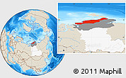 Shaded Relief Location Map of Diksonskiy, highlighted parent region, highlighted grandparent region