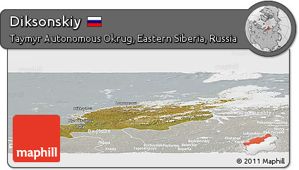 Satellite Panoramic Map of Diksonskiy, lighten, semi-desaturated