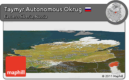 Satellite Panoramic Map of Taymyr Autonomous Okrug, darken