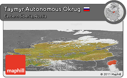 Satellite Panoramic Map of Taymyr Autonomous Okrug, desaturated