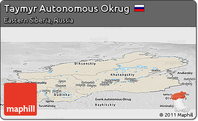 Shaded Relief Panoramic Map of Taymyr Autonomous Okrug, desaturated