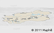 Shaded Relief Panoramic Map of Taymyr Autonomous Okrug, lighten, desaturated
