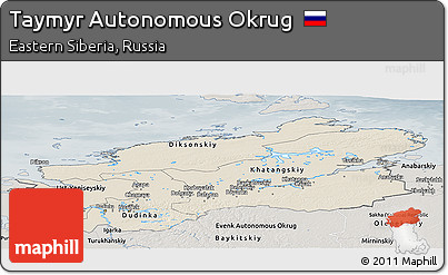 Shaded Relief Panoramic Map of Taymyr Autonomous Okrug, semi-desaturated