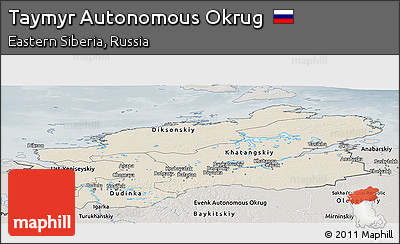 Shaded Relief Panoramic Map of Taymyr Autonomous Okrug, semi-desaturated