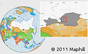 Political Location Map of Kyzyl, highlighted country, highlighted parent region