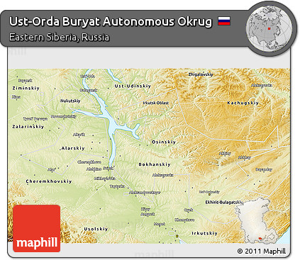 Physical 3D Map of Ust-Orda Buryat Autonomous Okrug