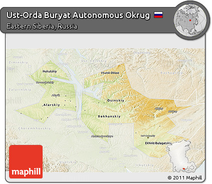 Physical 3D Map of Ust-Orda Buryat Autonomous Okrug, lighten