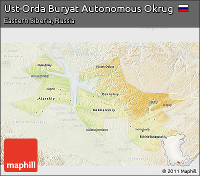 Physical 3D Map of Ust-Orda Buryat Autonomous Okrug, lighten