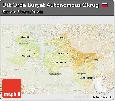 Physical 3D Map of Ust-Orda Buryat Autonomous Okrug, lighten