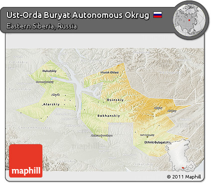 Physical 3D Map of Ust-Orda Buryat Autonomous Okrug, lighten, semi-desaturated
