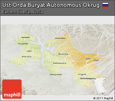 Physical 3D Map of Ust-Orda Buryat Autonomous Okrug, lighten, semi-desaturated