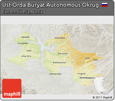 Physical 3D Map of Ust-Orda Buryat Autonomous Okrug, lighten, semi-desaturated