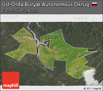 Satellite 3D Map of Ust-Orda Buryat Autonomous Okrug, darken, semi-desaturated