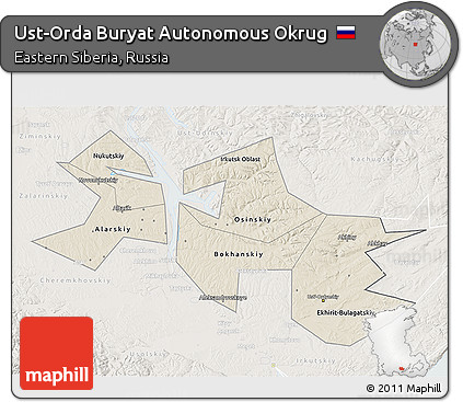 Shaded Relief 3D Map of Ust-Orda Buryat Autonomous Okrug, lighten