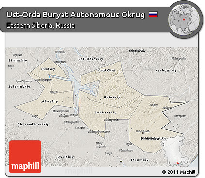 Shaded Relief 3D Map of Ust-Orda Buryat Autonomous Okrug, semi-desaturated