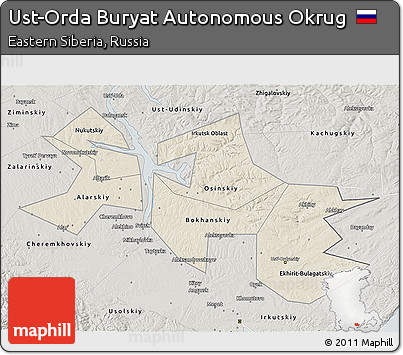 Shaded Relief 3D Map of Ust-Orda Buryat Autonomous Okrug, semi-desaturated