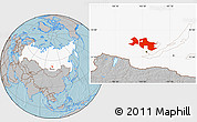 Gray Location Map of Ust-Orda Buryat Autonomous Okrug, highlighted country, hill shading