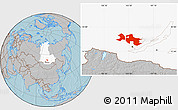 Gray Location Map of Ust-Orda Buryat Autonomous Okrug, highlighted parent region, hill shading