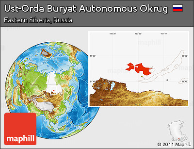 Physical Location Map of Ust-Orda Buryat Autonomous Okrug, highlighted parent region