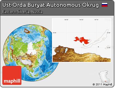 Physical Location Map of Ust-Orda Buryat Autonomous Okrug, highlighted parent region