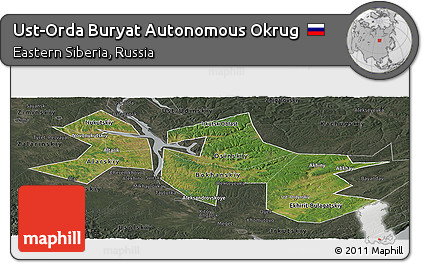Satellite Panoramic Map of Ust-Orda Buryat Autonomous Okrug, darken, semi-desaturated