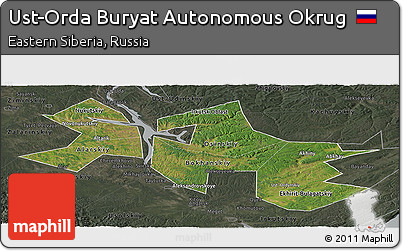 Satellite Panoramic Map of Ust-Orda Buryat Autonomous Okrug, darken, semi-desaturated