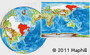 Physical Location Map of Far East, highlighted country, within the entire country