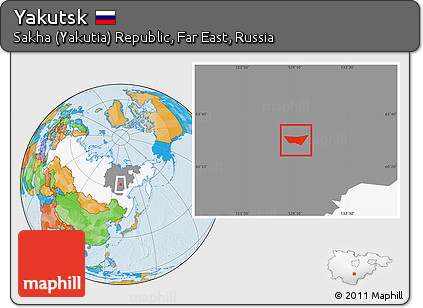 Political Location Map of Yakutsk, highlighted country, highlighted parent region