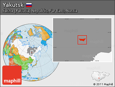 Political Location Map of Yakutsk, highlighted country, highlighted parent region