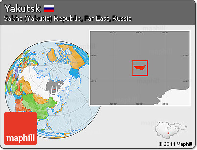 Political Location Map of Yakutsk, highlighted country, highlighted parent region