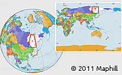 Political Location Map of Yakutsk, highlighted grandparent region, within the entire country