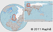 Gray Location Map of Kaliningrad, highlighted country, within the entire country, hill shading