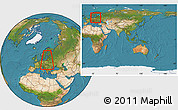 Satellite Location Map of Kaliningrad, within the entire country