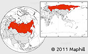 Blank Location Map of Russia, highlighted continent, within the entire continent