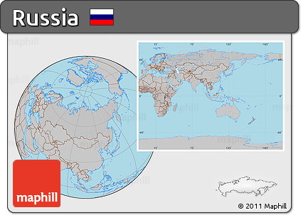 Gray Location Map of Russia, hill shading inside