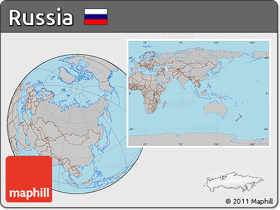 Gray Location Map of Russia, hill shading inside