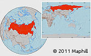 Gray Location Map of Russia, hill shading