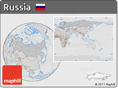 Gray Location Map of Russia, lighten, desaturated, hill shading