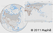 Gray Location Map of Russia, lighten, desaturated, hill shading