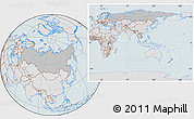 Gray Location Map of Russia, lighten, hill shading