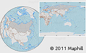 Gray Location Map of Russia, lighten, land only, hill shading